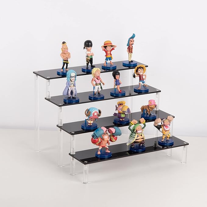 Acrylic Stands for Display,4 Tier Black Cupcakes Perfumes Figurines Display Stand Risers Shelf for Decoration and Organizer