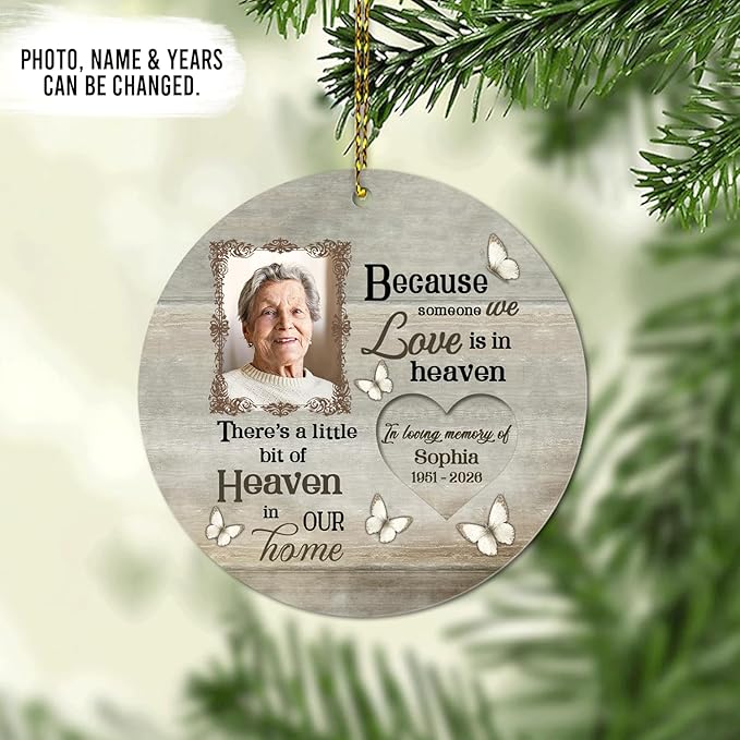 HYTURTLE Personalized Memorial Sympathy Christmas Ornament Gifts for Family Loss of Loved One Mom Dad, Remembrance Gifts for Family Loss, Custom Name Photo & Years Acrylic Circle Ornament
