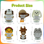 6 Pack Cute Handmade Crochet Dolls Set with Positive Cards & Black Gift Box - Cat Rabbit Sloth Calf Coffee Cup & Taco, Emotional Support Gifts for Friends Women Men Funny Desk Decor for Holidays
