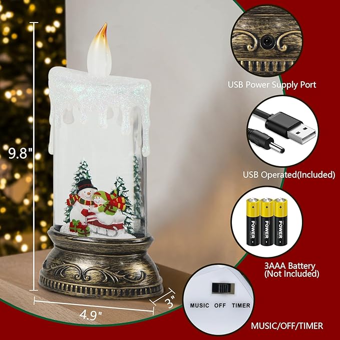 Eldnacele Musical Snow Globe Lantern with Timer Battery Operated & USB Powered Lighted Snowman Singing Snow Globe Christmas Decor