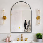 Bathroom Mirror for Wall, 36x24 Inch Arched Mirror, Matte Black Metal Framed Bathroom Vanity Mirror for Restroom Farmhouse, Anti-Rust, Tempered Glass, Hanging or Leaning