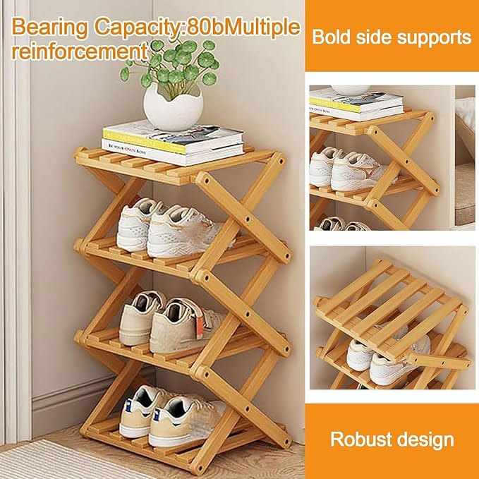 Vertical Shoe Rack Small Narrow Shoe Racks 4-Tier Folding Shoe Storage Rack No Installation Shoes Organizer Shelf Standing Storage Shoe Rack for Entryway Hallway Corridor Room Corner Storage