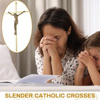 Leinuosen 4 Pieces Crucifix Wall Cross Catholic Slender Metal Crosses Wall Decor for Home Decor Hanging Jesus, 10 x 5 x 1 Inches(Gold)
