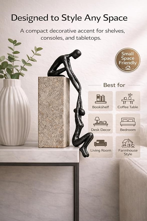 Industrial Abstract Cast Iron Art Sculpture Couple - Man Lifting Woman from Ledge - Modern Love Gift for Couples Cast Iron Shelf Decor for Home, Farmhouse, Bedroom, Living Room