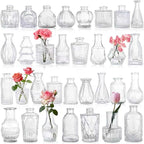 32pcs Glass Bud Vases,Small Clear Vases,Wedding Centerpiece Table Decorations,Clear Vintage Embossed Mini Vase,Flower Arrangements in Vases for Party or Home Decor