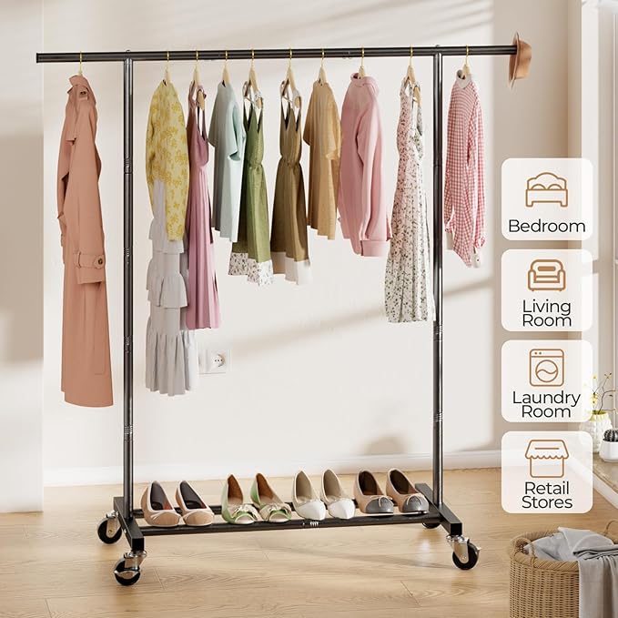 Abiglifty Clothes Rack for Hanging Clothes, Clothing Rack with Wheels, Portable Closet for Laundry, Room (Black)
