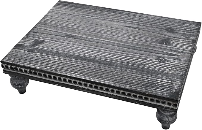 SwallowLiving Farmhouse Wood Riser for Display Decorative, Rustic Shabby Chic Tray for Kitchen Counter, Coffee Bar Table, Dining Room, Wooden Rectangle Beaded Pedestal Stand for Food, Black
