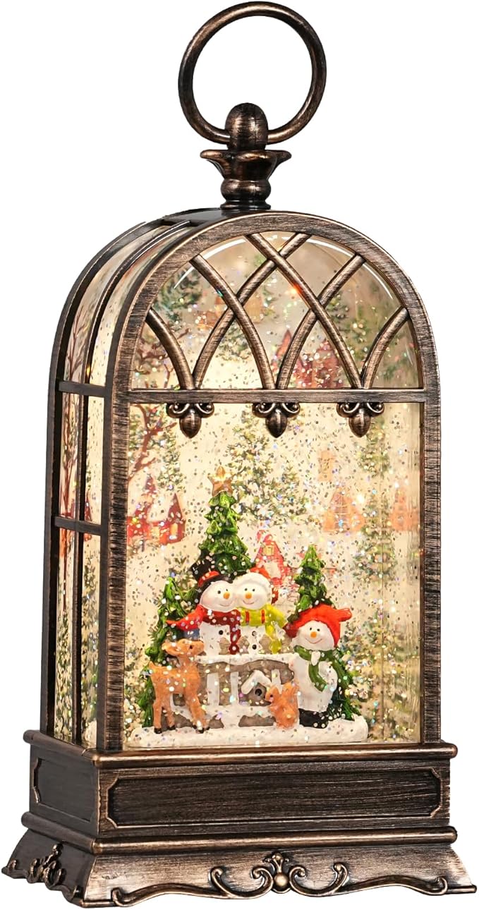 Snow Globe Christmas with Snowman Elk, Lighted Christmas Snow Globes with Timer, Swirling Musical Glittering Snow Globes Lantern for Christmas Decoration(Snowman Elk Squirrel)