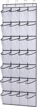 Over the Door Shoe Organizer, Hanging Shoe Organizer with 28 Mesh Large Pockets Door Shoe Rack Organizer, Space Saving Hanging Storage Holder, Hangs on Closets for Shoes, Accessories, White