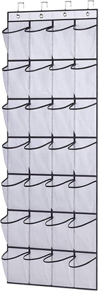 Over the Door Shoe Organizer, Hanging Shoe Organizer with 28 Mesh Large Pockets Door Shoe Rack Organizer, Space Saving Hanging Storage Holder, Hangs on Closets for Shoes, Accessories, White