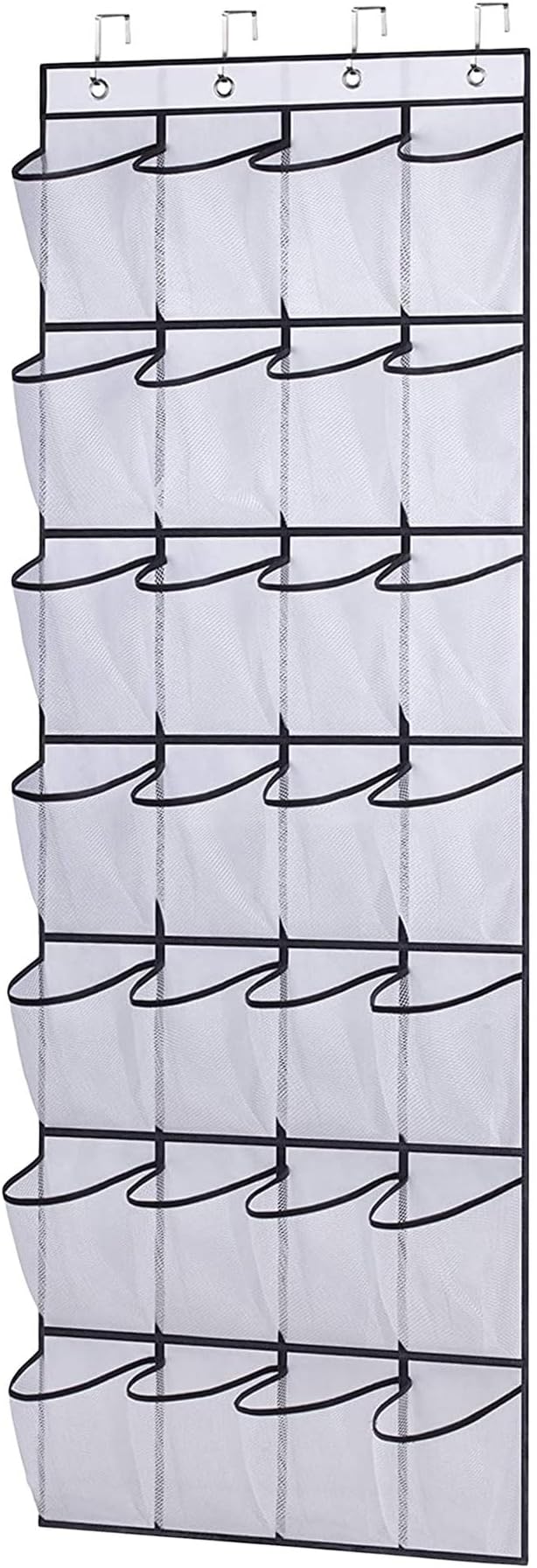 Over the Door Shoe Organizer, Hanging Shoe Organizer with 28 Mesh Large Pockets Door Shoe Rack Organizer, Space Saving Hanging Storage Holder, Hangs on Closets for Shoes, Accessories, White