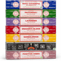 Satya Incense Gift Set Nag Champa, Super hit, Dragon's Blood, Sandalwood, Patchouli, Lavender, Positive Vibes, 15 g