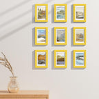 Vittanly 4x6 Picture Frames Set of 9, Shatter Resistant Plexiglass, Display 3.5x5 Pictures with Mat or 4x6 without Mat, Photo Frames for Wall or Tabletop, Engineered Wood, Yellow