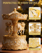 Carousel Horse Music Box, Vintage Gold Ivory Rotating Carousel Decor with Wind Up Musical Movement, Luxury Christmas Tabletop Decoration Gift for Women Mom Couples Kids