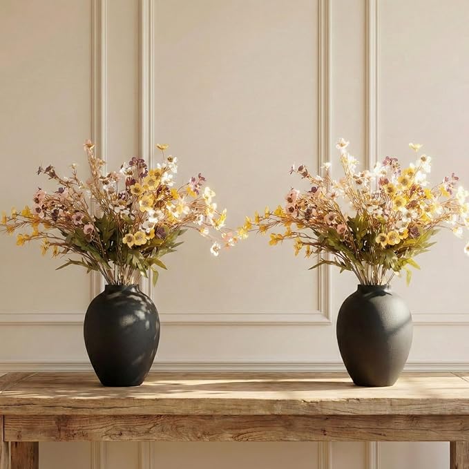 Black Vase for Home Decor - Tall Ella Flower Vase for Centerpieces, Table & Mantel Decorations - Large Round Iron Vase 9 Inch - Matte Black Vases for Flowers & Pampas Grass