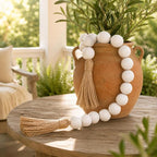 OMISHE 50" Long Extra Large Wood Bead Garland with 1.6" Diameter Wooden Beads and Tassels, Rustic Farmhouse Country Decorative Beads for Home Tiered Tray Decor, White
