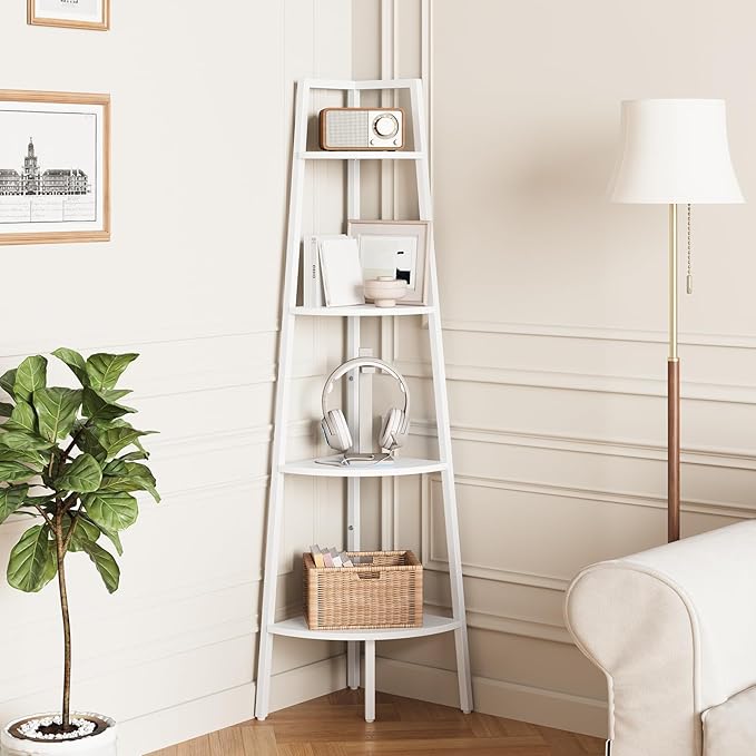 Yoobure Corner Shelf, 4-Tier Corner Bookshelf with Metal Frame & Wood Ladder Shelves - Display Shelf & Tall Bookcase, Plant Stand for Home Decor - Bedroom, Living Room, Office