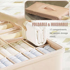 1 Pack Drawer Organizer Dividers with Lid, 17 Cell Underwear Organizer for Closet Organizers and Storage Boxes, Foldable Wardrobe Clothes Storage Bins for Underwear, Socks, Bras, Ties, Lingerie