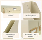 BLU MONACO | Cardboard Magazine File Holder Set of 6 | Vertical Magazine File Holder with Label Slots | Beige Linen Foldable File Organizers for Desk Shelf Office