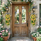 23.6inch Artificial Sunflower Swag for Front Door Faux Sunflower Teardrop Swags Wreath with Linen Bow Spring Summer Floral Swag for Farmhouse Wall Window Cabinet Decor