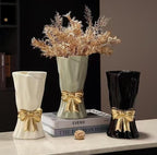 Bow Vase, Black Flower Vase for Home Decor, Black Ceramic Vases for Boho Style, Bow Decor, 9.3 Inch Flower Vases for Bouquet, Ideal Shelf Decor/Table. (Large)
