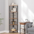 VIMBER Corner Shelf, 5-Tier Corner Bookshelf, Industrial Corner Ladder Shelf, Rustic Display Shelf for Living Room, Bedroom, Kitchen, Home Office, Rustic Brown and Black UJSJ001H