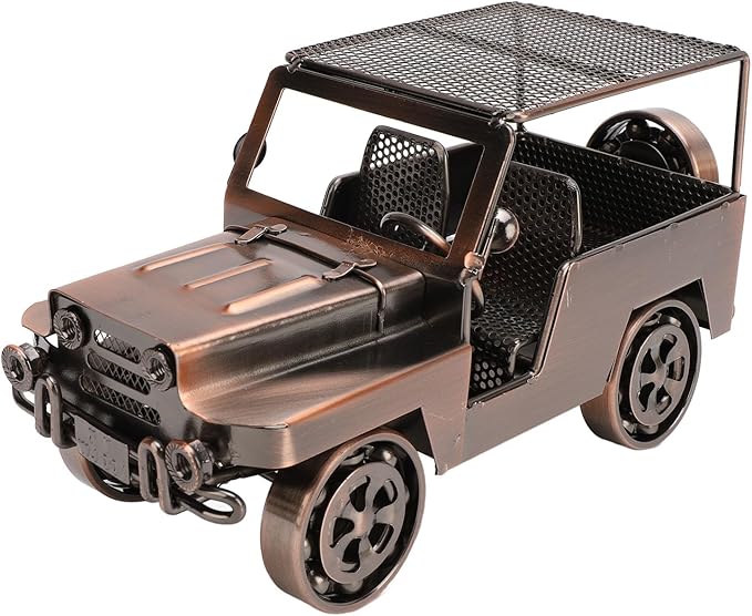 Alomejor Handcrafted Iron Car Figurine, Antique Vintage Metal Vehicle Model Home Decor with Exquisite Metal Craftsmanship, for Living Room TV Cabinet Wine Cooler Display (Red Bronze)