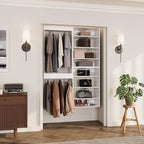 ROOMTEC Modular Closet System, 43" Wall-Mounted Closet Organizer with Hanging Rods and Shelves, Wooden Tower for Walk-In Closets, Wardrobe Storage Kit, White