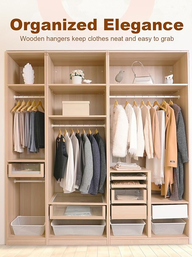 HOUSE DAY Bulk Wooden Hangers 2000 Pack（100 Cases, 20 Pack/Case）, Solid Wood Hanger with Non Slip Pant Bar, Heavy Duty Wooden Coat Hanger for Closet, Smooth Wood Clothes Hangers for Shirts, Natural