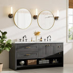 Bathroom Mirror for Wall, 30 Inch Round Mirror, Matte Gold Metal Framed Circle Vanity Mirror for Bathroom Bedroom Living Room Entryway, Anti-Rust, Tempered Glass, Hanging or Leaning