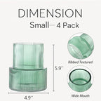 Ribbed Glass Vases, Set of 4 Small Vases for Flowers, Green Glass Vase for Tulips, Modern Vase for Living Room, Kitchen, Office, Entryway, Bookshelf, Wedding Gifts, Birthday, 6 Inches