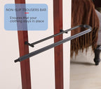 Proman Products Lancaster Suit Valet Stand VL16141 with Tray, Contour Hanger, Trouser Bar, 17" W x 12" D x 42" H, Mahogany