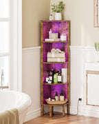 Corner Shelf Stand, 5 Tier Corner Bookshelf,Corner Furniture for Bedroom Display Corner Shelf for Small Space,Wood Shelves with Storage Rack for Living Room,Office, Rustic Brown