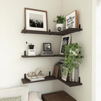 WOPITUES Wood Floating Shelves Set of 6, Shelves for Wall Decor, Farmhouse Shelf for Bedroom, Bathroom Storage Shelves, Book Shelves for Living Room, Dark Brown
