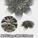Grey Metal Flower Wall Art Decor, 9.5" Rustic Modern Floral Sculpture, Distressed Iron Wall Hanging Home Decoration Accent for Indoor Kitchen Bedroom Living Room Office Outdoor Garden Patio