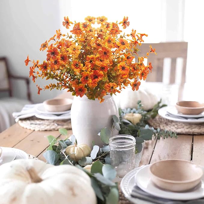10 Bundles Artificial Fall Flowers Outdoor UV Resistant Fake Flowers