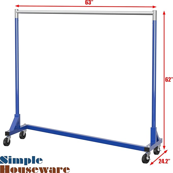 Simple Houseware Industrial Grade Z-Base Garment Rack, 500lb Load with 63 Inches Extra Long Bar, Blue