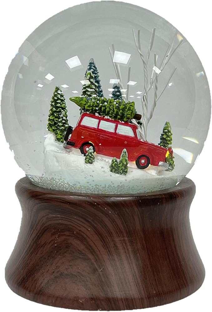 Ashfield & Harkness Red Truck Special Delivery Decorative Wind Up Music Box Gifts Snow Globe with LED Battery Operated Light
