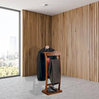 Wood Clothes Valet Stand with Tray, Floor Standing Suit Valet Stand with Drawers and Front Trouser Rack, Men's Valet Stand, for Living Room Office Dressing Room 44.4x30x112.2 cm (Black)