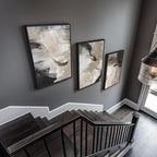 Large Framed Neutral Abstract Wall Art for Living Room, 3 Piece Modern Canvas Prints Paintings Artwork for Walls, Black Beige Brown Neutral Tone Pictures for Hallway Bedroom Office Wall Decor 24x36 In