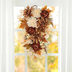23.6 Inch Fall swags for Front Door Outside Autumn sway with Dahlia, Chrysanthemum, Rose, Berries & Leaves – Fall Door sway for Outdoor sways Indoor Thanksgiving Decor Champagne and Brown