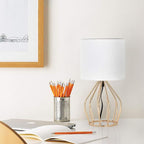 HAITRAL Gold Table Lamp - Modern Style Desk Lamp with Hollowed Out Base Linen Fabric Shade, Small Golden Bedside Lamp for Bedrooms, Living Room