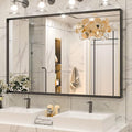 Keonjinn Black Framed Mirror for Bathroom 48 x 30 Inch Large Matte Black Bathroom Mirror Rectangle Wall Mirror Square Corner Metal Frame Farmhouse Bathroom Mirror for Over Sink(Horizontal/Vertical)