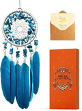 Car Rear View Mirrior Hanging Accessories Blue Dream Catcher Small, Crystals Stones Feather Pendant Interior Rearview Mirror Decoration