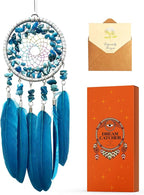 Car Rear View Mirrior Hanging Accessories Blue Dream Catcher Small, Crystals Stones Feather Pendant Interior Rearview Mirror Decoration