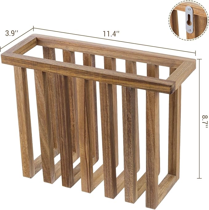MyGift 11 Inch Premium Acacia Wood Wall Mounted Magazine Rack and File Folder Holder, Mid Century Modern Home Office Hanging Storage for Oversized Magazines
