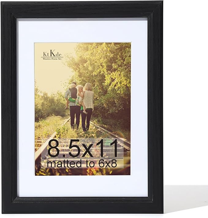 KTKDE 8.5 X 11 Picture Frame,Display Pictures 6x8 with Mat or 8.5 x 11 Without, Tempered Glass, 8.5 by 11 Black Wooden Frames Wall or Tabletop Frame,Certificate Document Diploma Award Frame best gift