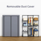 Portable Closet, Wardrobe Closet with 10 Storage Shelves and 2 Hanging Rods, Non-Woven Fabric Cover, 52.4 x 18.1 x 66.6 Inches Closet Organizer for Bedroom, Gray
