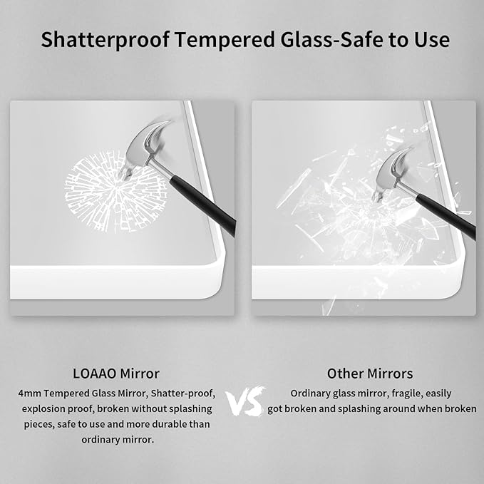 LOAAO 48x36 Inch White Metal Framed Bathroom Mirror for Wall, White Bathroom Vanity Mirror Farmhouse, Large Rounded Rectangle Mirror, Anti-Rust, Tempered Glass, Hangs Horizontally or Vertically