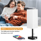 aooshine Bedside Table Lamps Set of 2 - Small White Bedroom Lamps with 3 Color Temperatures (3000K/5000K/4000K), Square Nightstand Lamp with USB C + A Charging Ports, Pull Chain Night Light